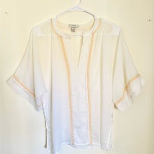 J. Crew Women’s Ivory Top with Pale Tan Accent Stripes, Size 0